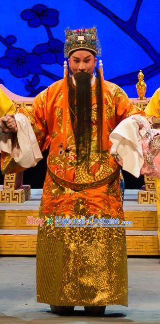 Yuan Yang Sword Chinese Guangdong Opera Elderly Male Apparels Costumes and Headpieces Traditional Cantonese Opera Duke Li Zicheng Garment Emperor Clothing