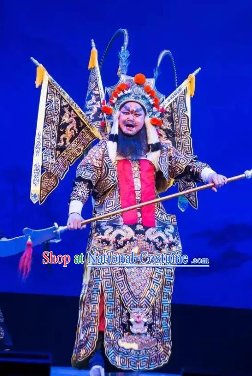 Yuan Yang Sword Chinese Guangdong Opera General Apparels Costumes and Headpieces Traditional Cantonese Opera Shogun Garment Kao Clothing with Flags