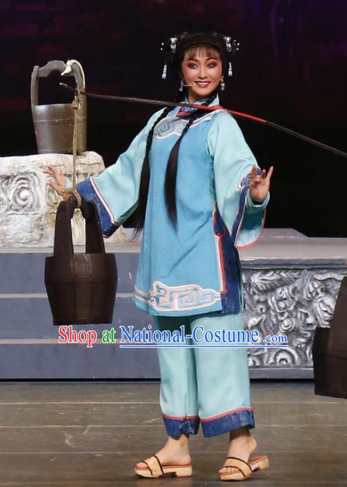 Chinese Cantonese Opera Village Girl Garment Barwo Guild Costumes and Headdress Traditional Guangdong Opera Xiaodan Apparels Young Lady Cui Ping Dress