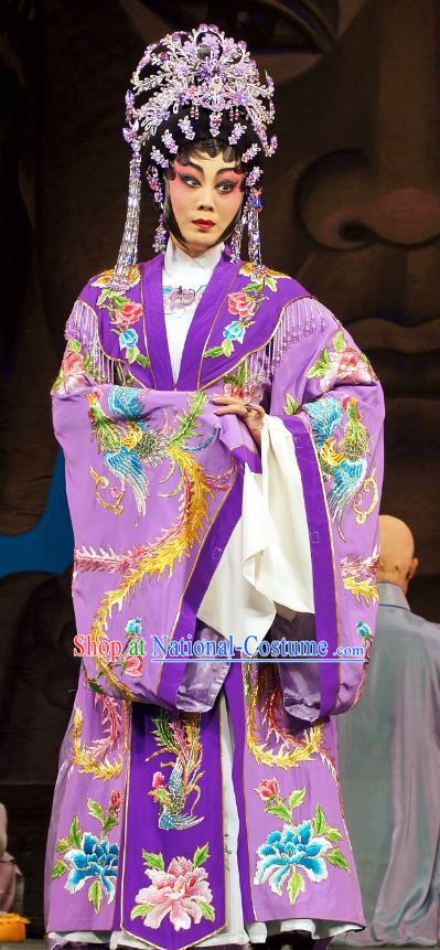 Chinese Cantonese Opera Hua Tan Garment Diao Man Gong Zhu Gan Fu Ma Costumes and Headdress Traditional Guangdong Opera Actress Apparels Princess Purple Dress