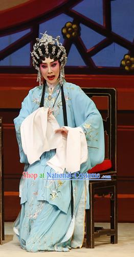 Chinese Cantonese Opera Young Mistress Garment The Lotus Lantern Costumes and Headdress Traditional Guangdong Opera Actress Apparels Wang Guiying Blue Dress