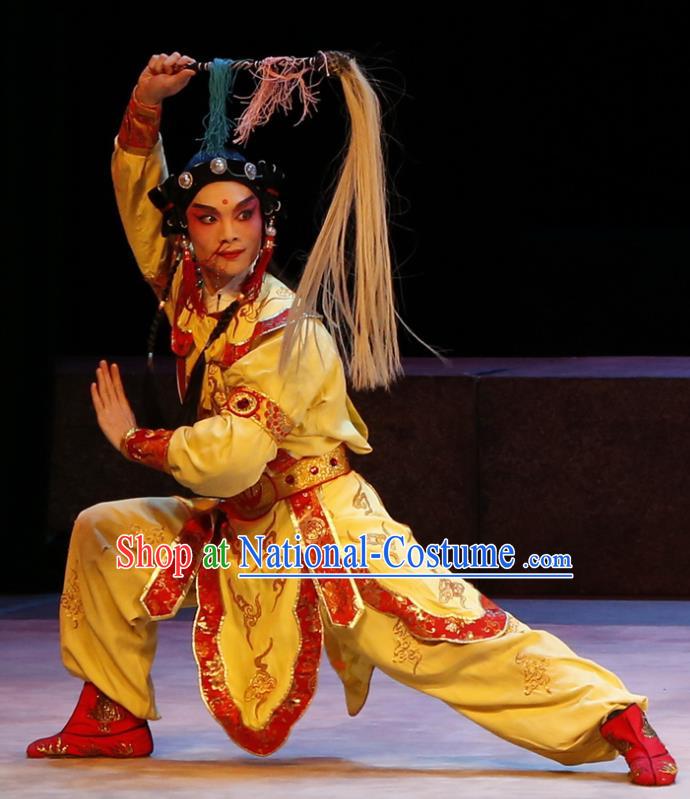 The Lotus Lantern Chinese Guangdong Opera Martial Male Apparels Costumes and Headpieces Traditional Cantonese Opera Wa Wa Sheng Garment Liu Chenxiang Clothing