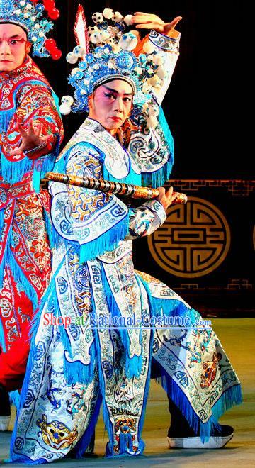 Qi Xing Temple Chinese Sichuan Opera Swordsman Apparels Costumes and Headpieces Peking Opera Highlights Martial Male Garment Wusheng Clothing