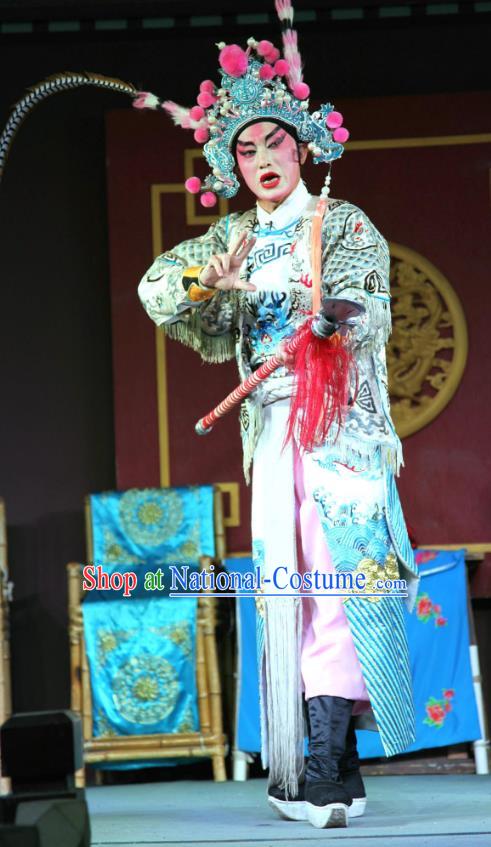 Feng Yi Pavilion Chinese Sichuan Opera Swordsman Lv Bu Apparels Costumes and Headpieces Peking Opera Highlights Wusheng Garment Martial Male Clothing