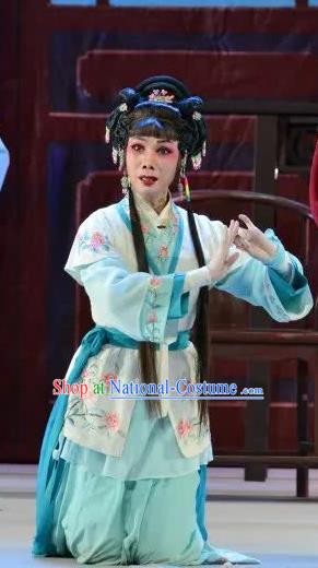 Chinese Cantonese Opera Xiaodan Garment Search the College Costumes and Headdress Traditional Guangdong Opera Young Lady Apparels Maidservant Cui Lian Dress