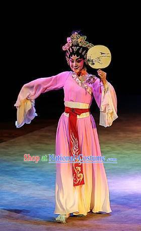 Chinese Cantonese Opera Court Maid Garment Gao Emperor of Han Costumes and Headdress Traditional Guangdong Opera Xiaodan Apparels Palace Lady Pink Dress