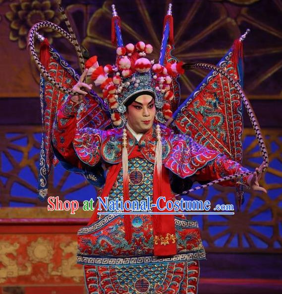 Chinese Guangdong Opera General Cai Xiongfeng Apparels Costumes and Headpieces Traditional Cantonese Opera Kao Garment Armor Clothing with Flags