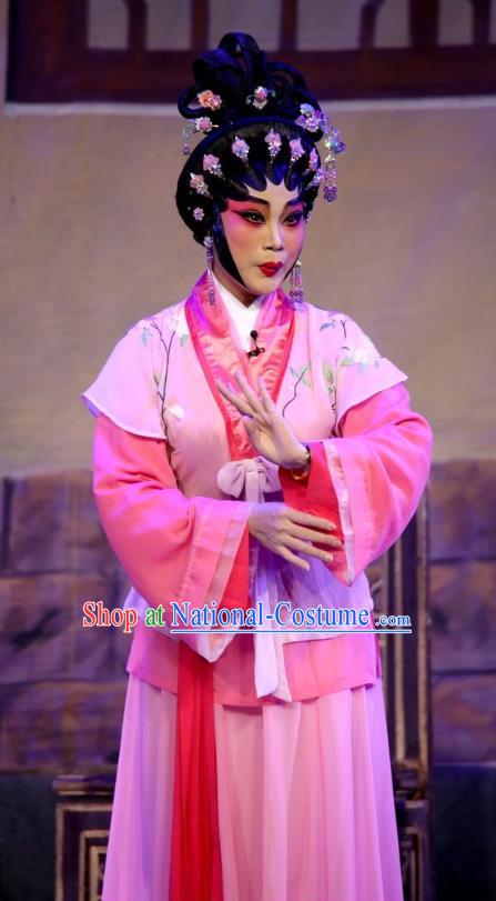 Chinese Cantonese Opera Village Girl Garment Costumes and Headdress Traditional Guangdong Opera Diva Bai Lixiang Apparels Country Woman Pink Dress