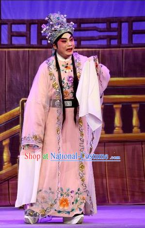 Chinese Guangdong Opera Young Male Apparels Costumes and Headpieces Traditional Cantonese Opera Xiaosheng Garment Crown Prince Wei Jianhun Clothing