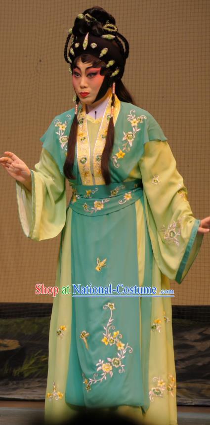 Chinese Cantonese Opera Young Lady Garment Emperor and the Village Girl Costumes and Headdress Traditional Guangdong Opera Diva Apparels Village Girl Zhang Guilan Dress