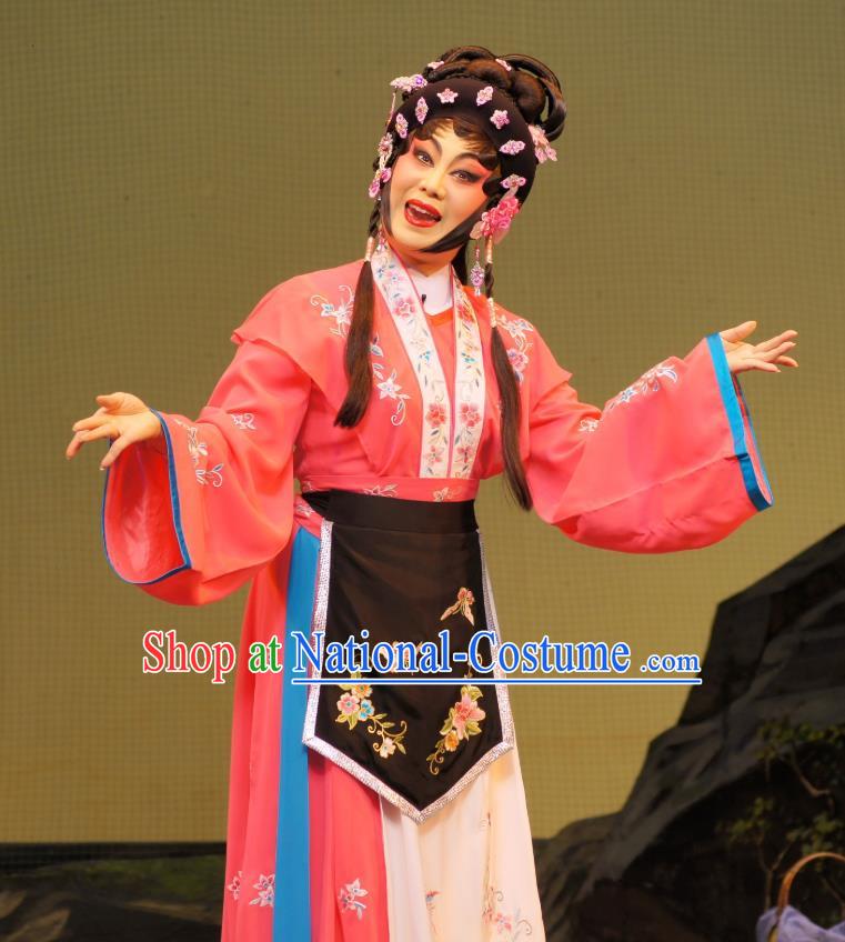 Chinese Cantonese Opera Actress Garment Emperor and the Village Girl Costumes and Headdress Traditional Guangdong Opera Diva Apparels Village Girl Zhang Guilan Red Dress