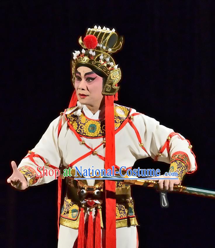 Chinese Guangdong Opera General Wei Tuo Apparels Costumes and Headwear Traditional Cantonese Opera Martial Male Garment Wusheng Clothing