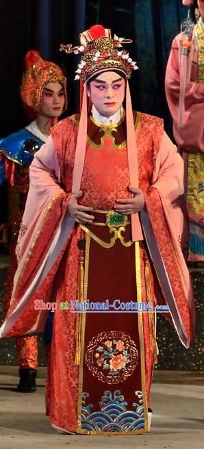 Chinese Guangdong Opera Xiaosheng Apparels Costumes and Headwear Traditional Cantonese Opera Young Male Garment Prince Orange Clothing