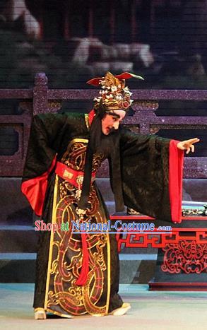 Legend of Er Lang Chinese Guangdong Opera King Zhou of Shang Apparels Costumes and Headwear Traditional Cantonese Opera Monarch Garment Elderly Male Clothing