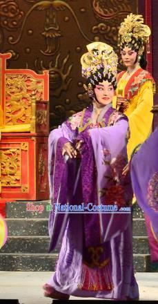 Chinese Cantonese Opera Hua Tan Garment Costumes and Headdress Traditional Guangdong Opera Princess Apparels Actress Purple Dress