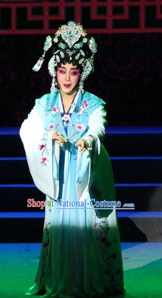 Chinese Cantonese Opera Young Female Garment Legend of Er Lang Costumes and Headdress Traditional Guangdong Opera Diva Mi Er Apparels Hua Tan Blue Dress