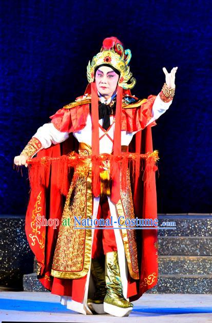 Chinese Guangdong Opera Wusheng Apparels Costumes and Headwear Traditional Cantonese Opera General Wei Tuo Garment Martial Male Clothing