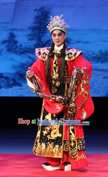 Goddess Luo Chinese Guangdong Opera Young Male Apparels Costumes and Headwear Traditional Cantonese Opera Emperor Cao Pi Garment Monarch Clothing