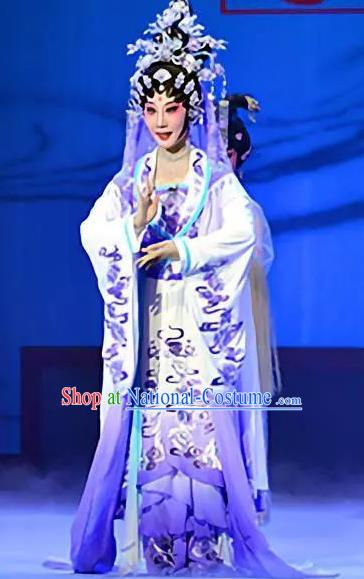 Chinese Cantonese Opera Goddess Garment Goddess Luo Costumes and Headdress Traditional Guangdong Opera Imperial Consort Apparels Hua Tan Purple Dress