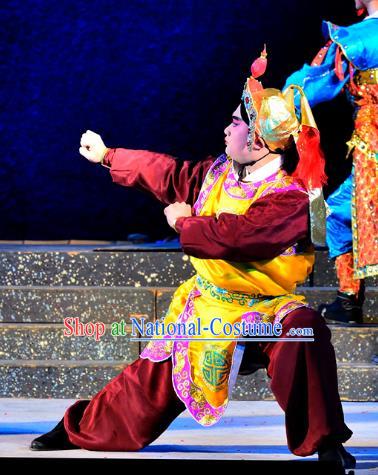 Chinese Guangdong Opera Wusheng Apparels Costumes and Headwear Traditional Cantonese Opera Soldier Garment Martial Male Clothing