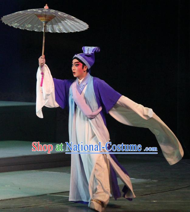 Qian Nv You Hun Chinese Guangdong Opera Young Male Apparels Costumes and Headwear Traditional Cantonese Opera Xiaosheng Garment Scholar Ning Caichen Clothing