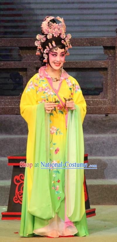 Chinese Cantonese Opera Imperial Consort Da Ji Garment Legend of Er Lang Costumes and Headdress Traditional Guangdong Opera Fairy Apparels Hua Tan Dress