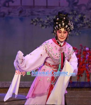 Chinese Cantonese Opera Actress Garment Costumes and Headdress Traditional Guangdong Opera Diva Lin Daiyu Apparels Distress Maiden Pink Dress