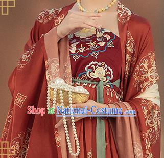 Chinese Traditional Tang Dynasty Court Woman Historical Costumes Ancient Imperial Consort Red Hanfu Dress Apparels Complete Set