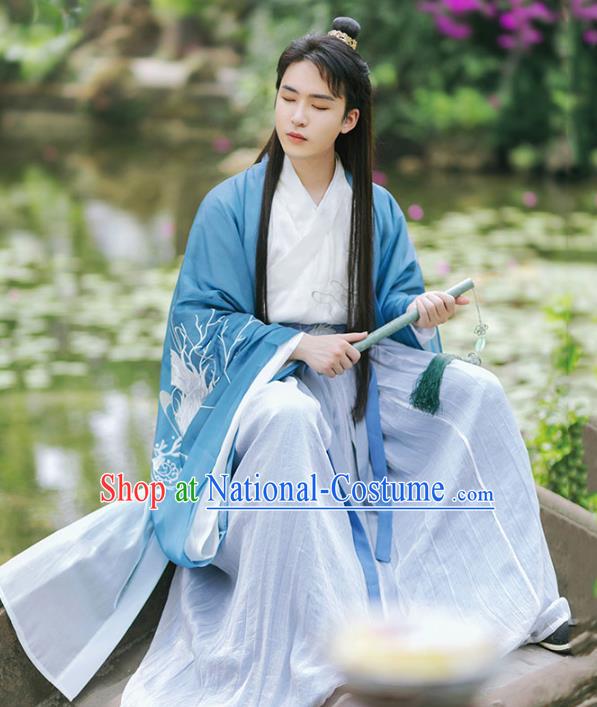 Chinese Traditional Ming Dynasty Swordsman Historical Costumes Ancient Nobility Scholar Hanfu Apparels Complete Set for Men