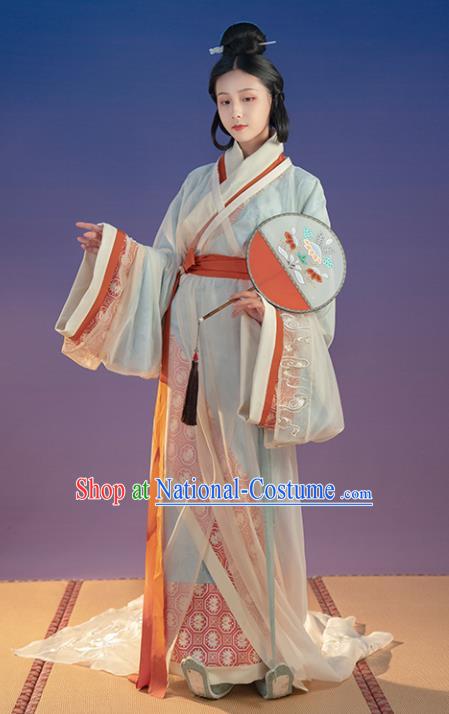 Chinese Traditional Han Dynasty Historical Costumes Ancient Court Female Hanfu Dress Apparels and Headpieces Complete Set