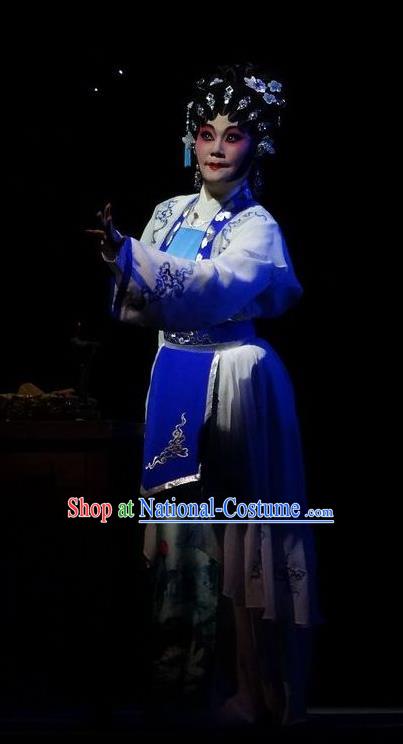 Chinese Cantonese Opera Diva Garment Zi Yun Costumes and Headdress Traditional Guangdong Opera Country Woman Apparels Young Female Dress