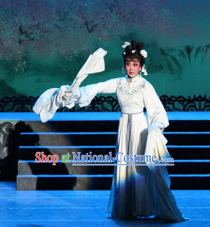 Chinese Cantonese Opera Distress Female Garment Butterfly Dance Peng Ying Costumes and Headdress Traditional Guangdong Opera Hua Tan Apparels Diva Zhu Yingtai Dress