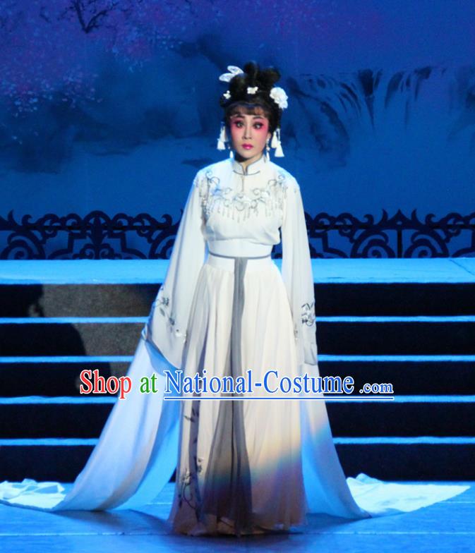 Chinese Cantonese Opera Distress Female Garment Butterfly Dance Peng Ying Costumes and Headdress Traditional Guangdong Opera Hua Tan Apparels Diva Zhu Yingtai Dress