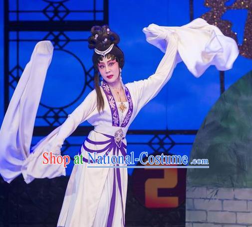 Chinese Cantonese Opera Diva Zhu Yingtai Garment Butterfly Dance Peng Ying Costumes and Headdress Traditional Guangdong Opera Actress Apparels Distress Woman Dress