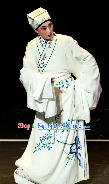 Fu Shi San Sheng Meng Chinese Guangdong Opera Xiaosheng Apparels Costumes and Headwear Traditional Cantonese Opera Young Male Garment Scholar Clothing