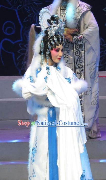 Chinese Cantonese Opera Fox Fairy Garment The Strange Stories Costumes and Headdress Traditional Guangdong Opera Actress Apparels Middle Age Female Dress