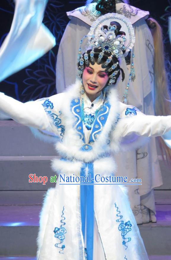 Chinese Cantonese Opera Fox Fairy Garment The Strange Stories Costumes and Headdress Traditional Guangdong Opera Actress Apparels Middle Age Female Dress