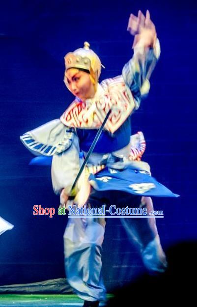 King of Qin Meng Jiang Chinese Guangdong Opera Wusheng Apparels Costumes and Headwear Traditional Cantonese Opera Warrior Garment Martial Male Clothing