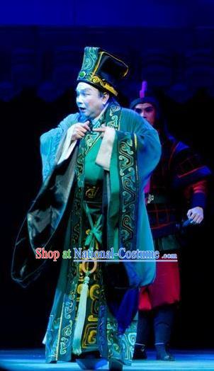 King of Qin Meng Jiang Chinese Guangdong Opera Eunuch Apparels Costumes and Headwear Traditional Cantonese Opera Zhao Gao Garment Minister Clothing