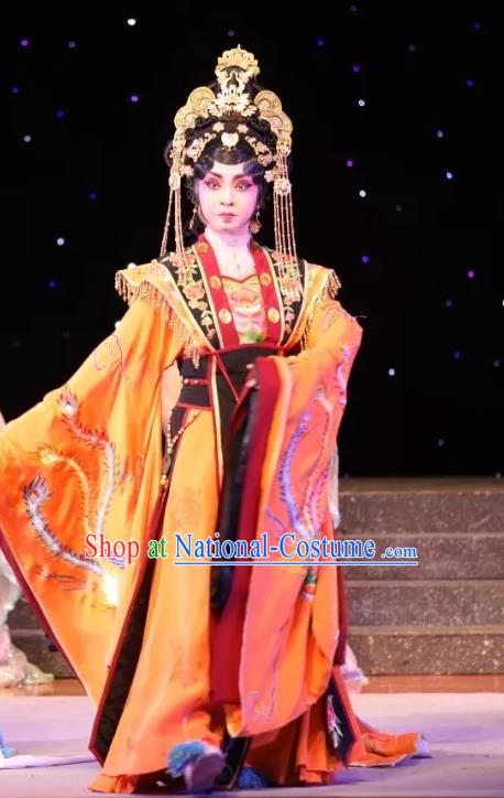 Chinese Cantonese Opera Queen Garment Milky Way Lovers Costumes and Headdress Traditional Guangdong Opera Actress Apparels Goddess Empress Dress