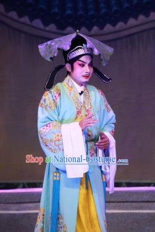 Escape from Banishment Chinese Guangdong Opera Young Male Apparels Costumes and Headwear Traditional Cantonese Opera Xiaosheng Garment Scholar Li Weile Clothing