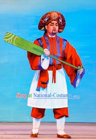 San Xiao Yin Yuan Chinese Guangdong Opera Boatman Apparels Costumes and Headwear Traditional Cantonese Opera Sailor Garment Clothing