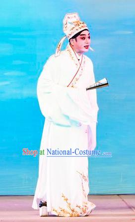 San Xiao Yin Yuan Chinese Guangdong Opera Xiaosheng Apparels Costumes and Headwear Traditional Cantonese Opera Gifted Youth Garment Scholar Tang Bohu Clothing