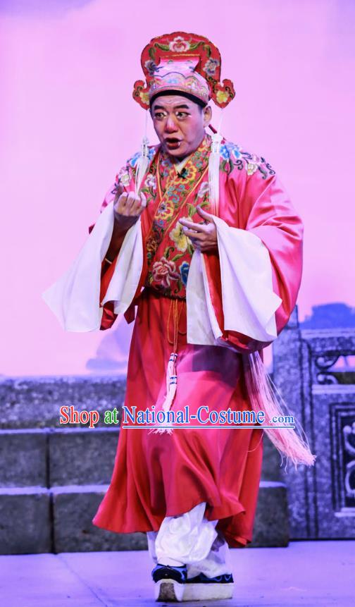 San Xiao Yin Yuan Chinese Guangdong Opera Childe Apparels Costumes and Headwear Traditional Cantonese Opera Clown Garment Pink Clothing