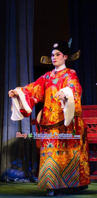 Chinese Guangdong Opera Official Zhou Wen Apparels Costumes and Headwear Traditional Cantonese Opera Young Male Garment Scholar Clothing