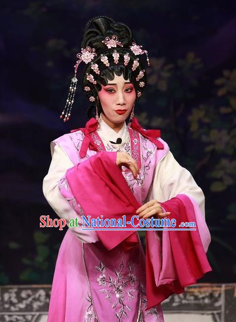 Chinese Cantonese Opera Young Mistress Han Baodie Garment Costumes and Headdress Traditional Guangdong Opera Diva Apparels Hua Tan Pink Dress