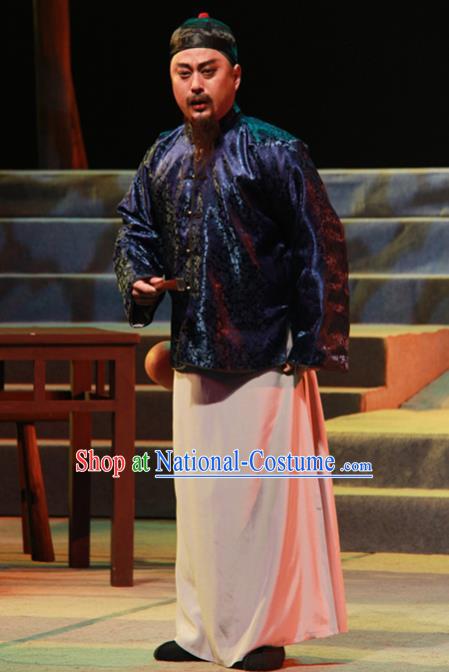 Liang Cha Wang Chuan Qi Chinese Guangdong Opera Shopkeeper Apparels Costumes and Headwear Traditional Cantonese Opera Merchant Garment He Yongchang Clothing