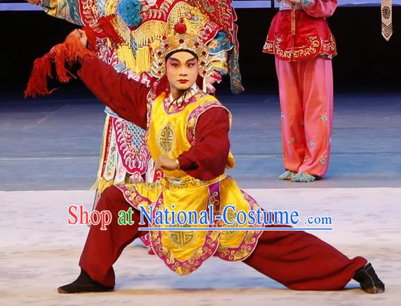 Liu Jinding Chinese Guangdong Opera Warrior Apparels Costumes and Headwear Traditional Cantonese Opera Wusheng Garment Soldier Clothing