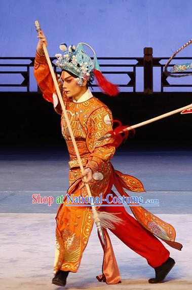 Liu Jinding Chinese Guangdong Opera Soldier Apparels Costumes and Headwear Traditional Cantonese Opera Wusheng Garment Warrior Clothing