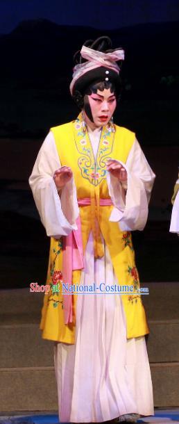 Chinese Cantonese Opera Village Girl Garment Fifteen Strings of Cash Costumes and Headdress Traditional Guangdong Opera Young Lady Apparels Su Wujuan Dress